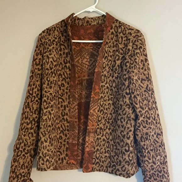 Vintage 80s 90s Reversible Leopard Southwestern Women’s Medium Blazer Retro Y2K - Picture 3 of 11